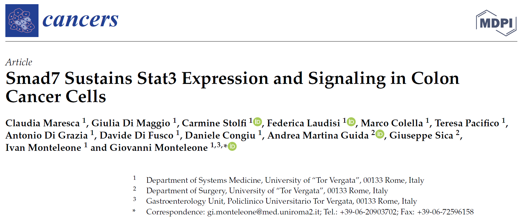 Smad7 Sustains Stat3 Expression and Signaling in Colon Cancer Cells