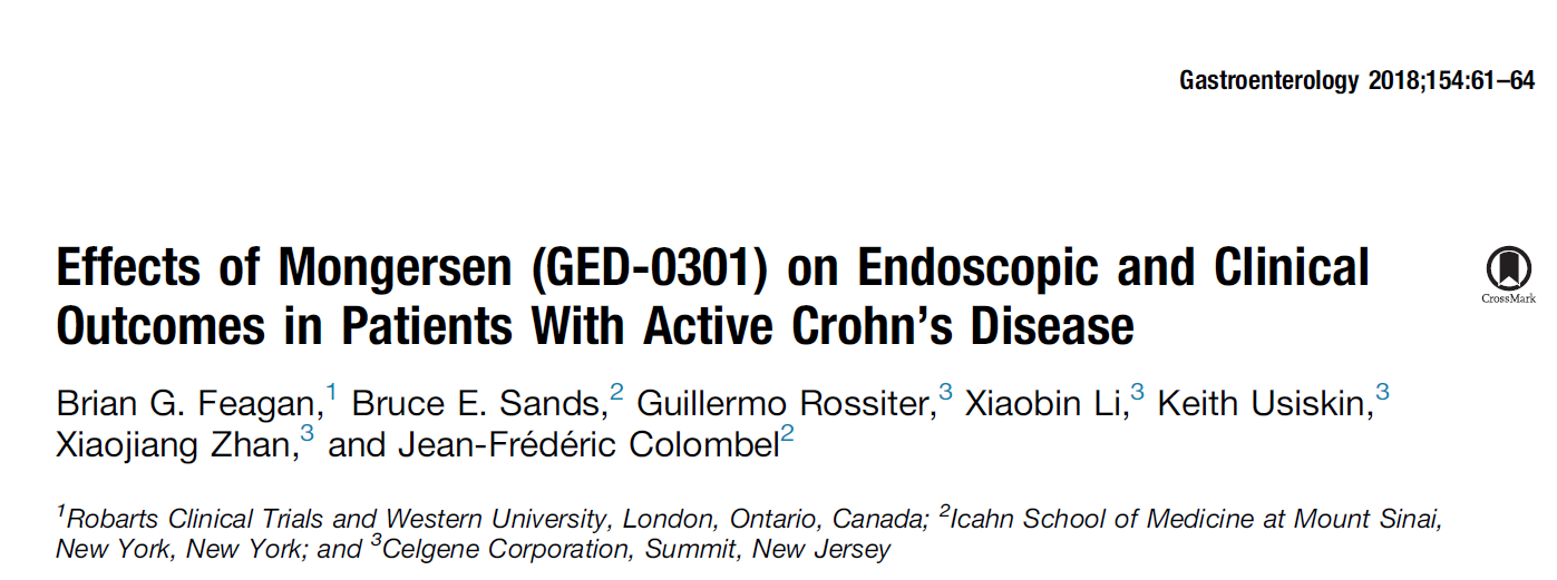 Effects of Mongersen (GED-0301) on Endoscopic and Clinical Outcomes in Patients With Active Crohn’s Disease