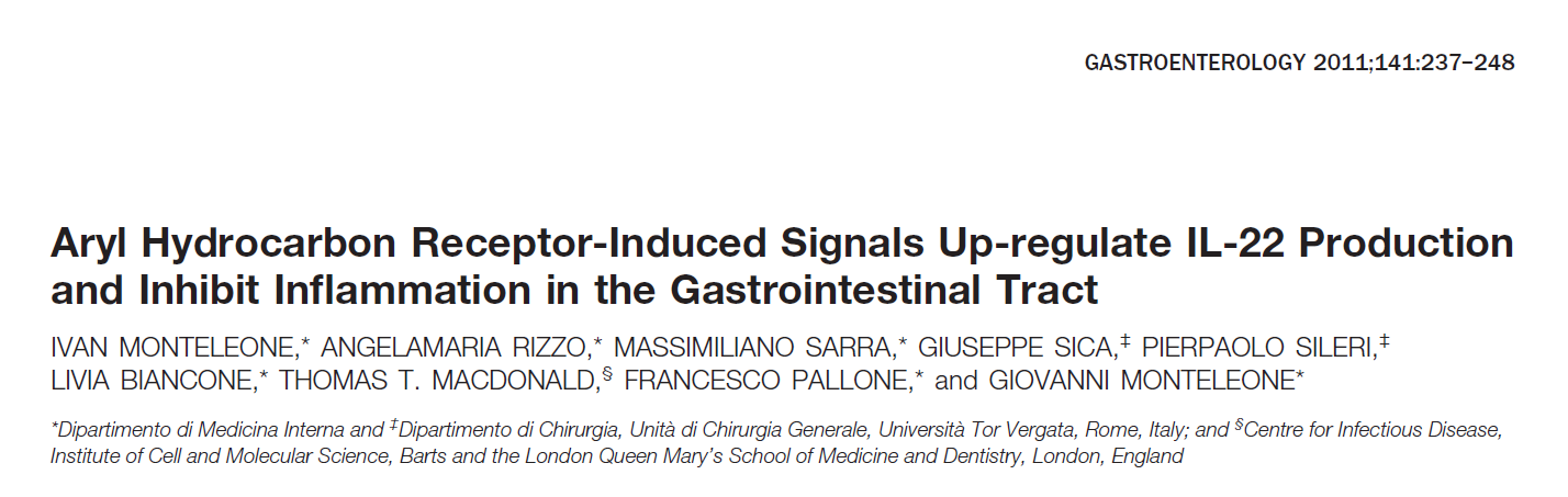 Aryl Hydrocarbon Receptor-Induced Signals Up-regulate IL-22 Production and Inhibit Inflammation in the Gastrointestinal Tract