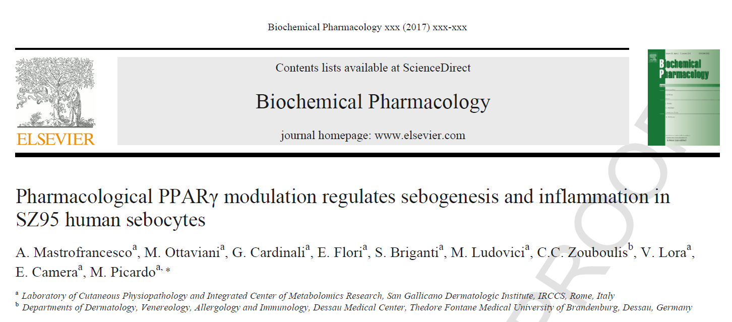 Pharmacological PPARγ modulation regulates sebogenesis and inflammation in SZ95 human sebocytes