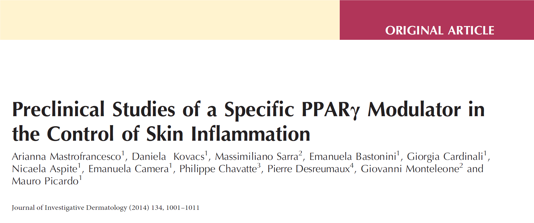 Preclinical Studies of a Specific PPARγ Modulator in the Control of Skin Inflammation