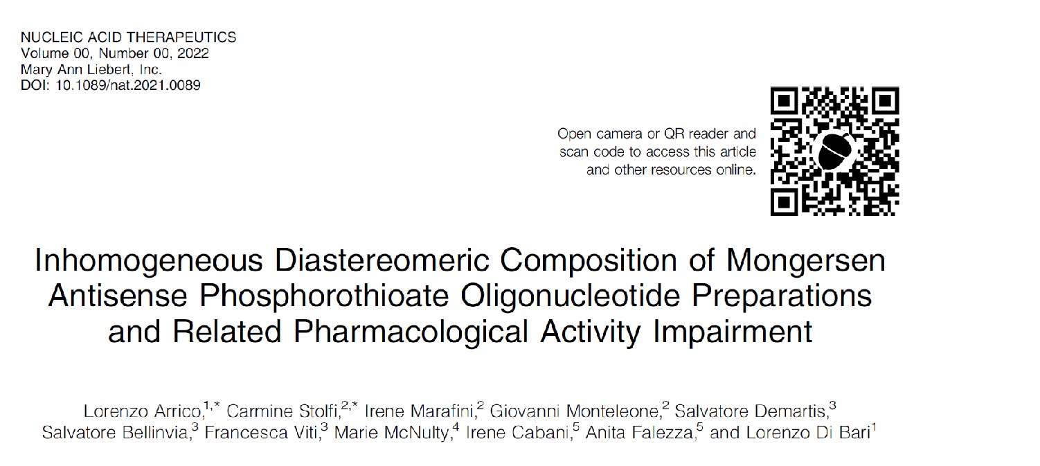 Inhomogeneous Diastereomeric Composition of Mongersen Antisense Phosphorothioate Oligonucleotide Preparations and Related Pharmacological Activity Impairment